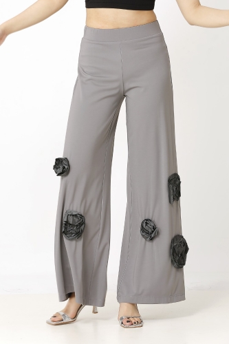Rose Motif Pants - Gray - 3