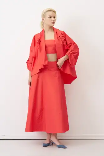 Roumeli Çizgili Ceket - Kırmızı - 1