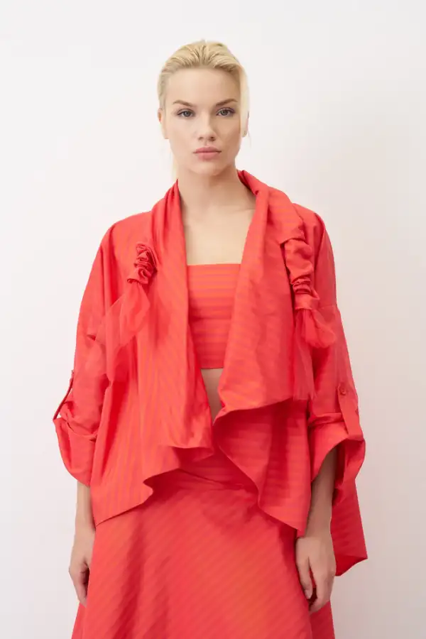 Roumeli Çizgili Ceket - Kırmızı - 2