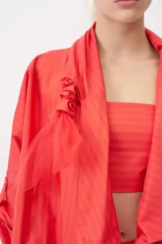 Roumeli Çizgili Ceket - Kırmızı - 3