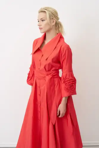 Roumeli Çizgili Elbise - Kırmızı - 1