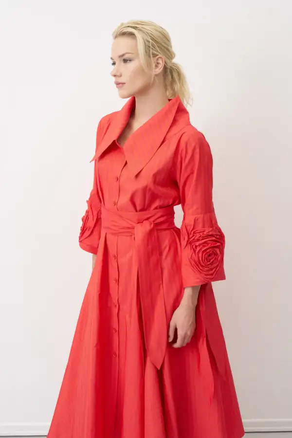 Roumeli Çizgili Elbise - Kırmızı - 1