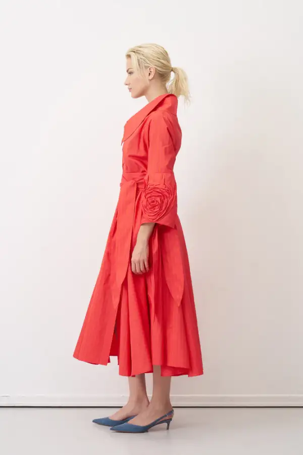 Roumeli Çizgili Elbise - Kırmızı - 6