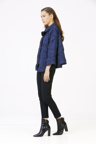 Round Neck Jacket - Navy Blue - 3