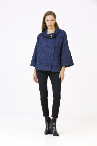 Round Neck Jacket - Navy Blue - 1