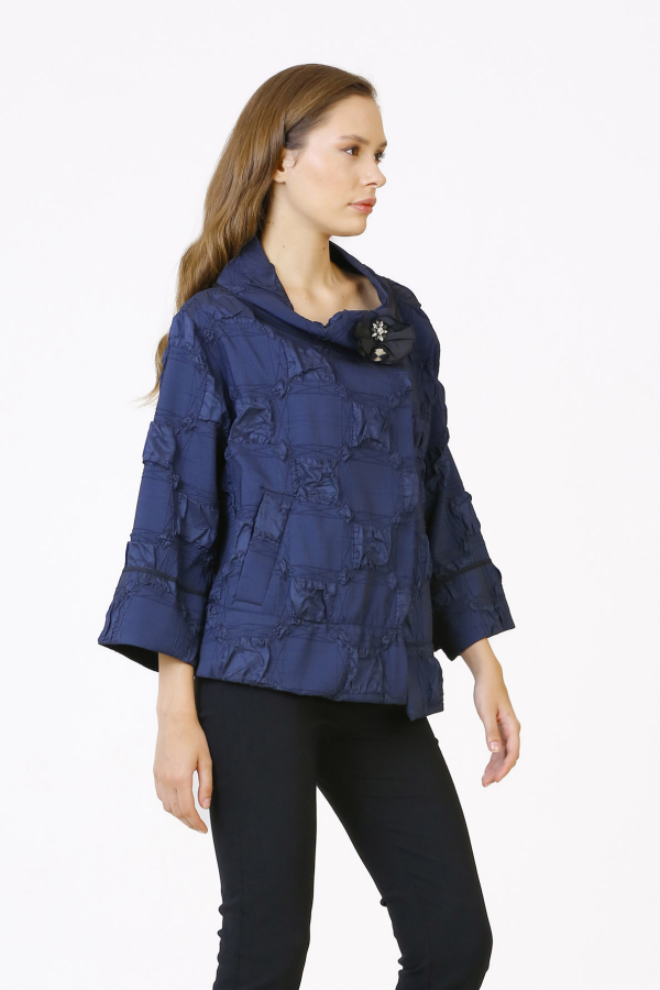 Round Neck Jacket - Navy Blue - 4