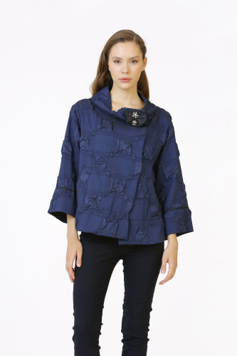 Round Neck Jacket - Navy Blue - 2