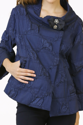 Round Neck Jacket - Navy Blue - 5