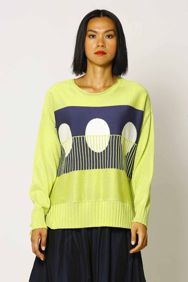 Round Pattern Sweater - Lime - 1