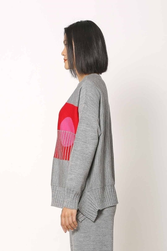 Round Pattern Tunic Sweater - Gray Melange - 2