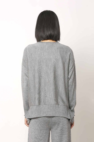 Round Pattern Tunic Sweater - Gray Melange - 3