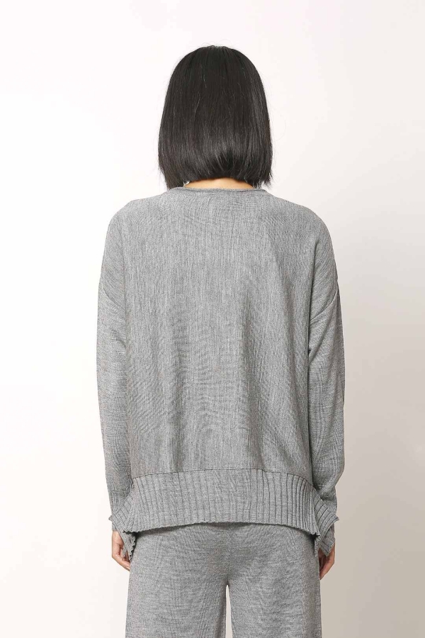 Round Pattern Tunic Sweater - Gray Melange - 3