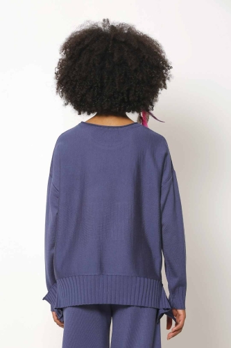 Round Pattern Tunic Sweater - Indigo - 3