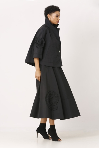 Ruffle Embroidered Skirt - Black 