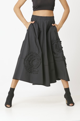 Ruffle Embroidered Skirt - Black - 2
