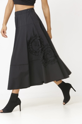Ruffle Embroidered Skirt - Black - 3
