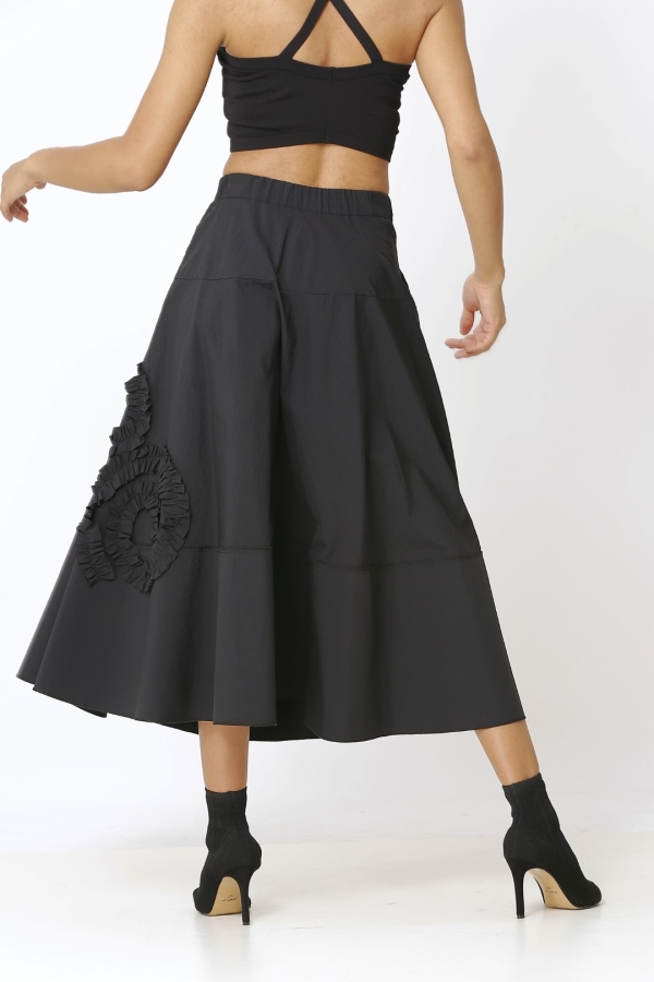 Ruffle Embroidered Skirt - Black - 4