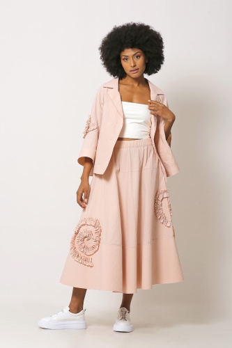 Ruffle Embroidered Skirt - Powder Pink - 2