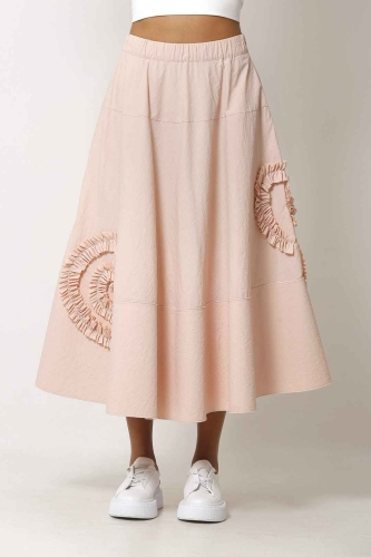 Ruffle Embroidered Skirt - Powder Pink - 1