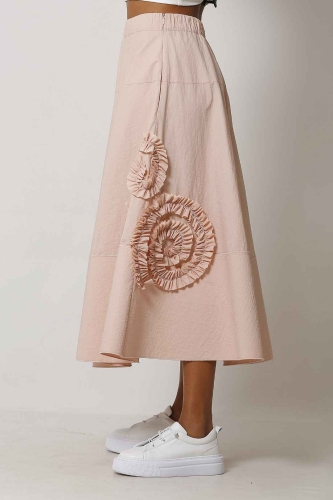 Ruffle Embroidered Skirt - Powder Pink - 3