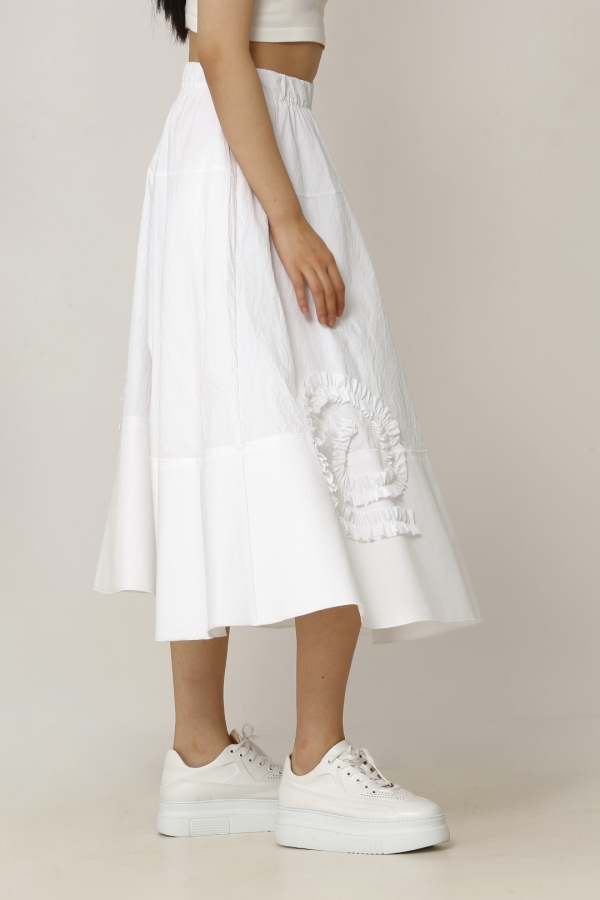 Ruffle Embroidered Skirt - White - 4