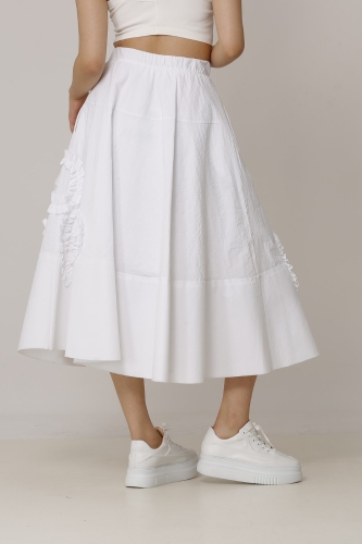 Ruffle Embroidered Skirt - White - 5