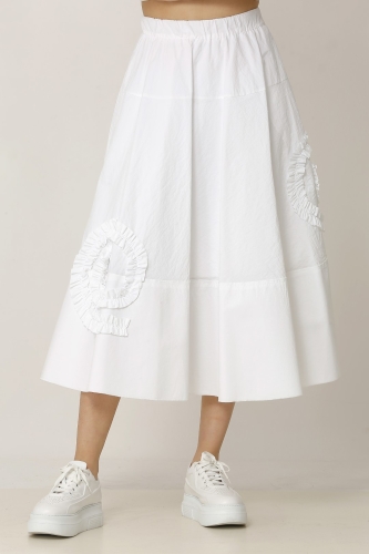 Ruffle Embroidered Skirt - White - 1