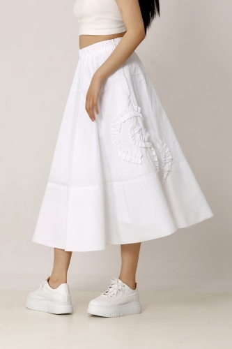 Ruffle Embroidered Skirt - White - 3