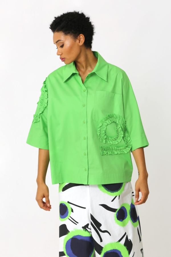 قميص مكشكش - أخضر - 3