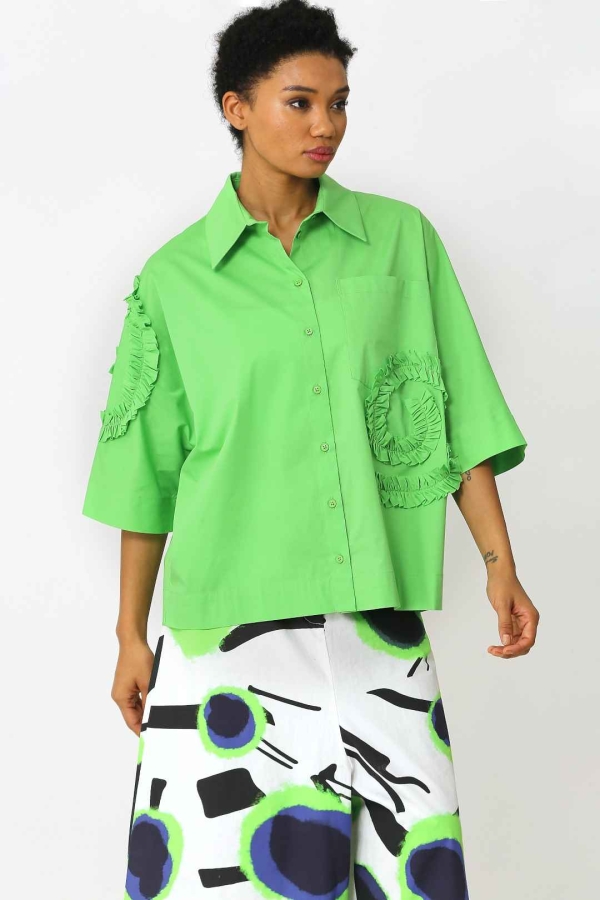 قميص مكشكش - أخضر - 2