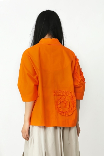 قميص مكشكش - برتقالي - 4