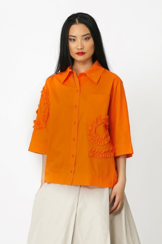 قميص مكشكش - برتقالي - 1