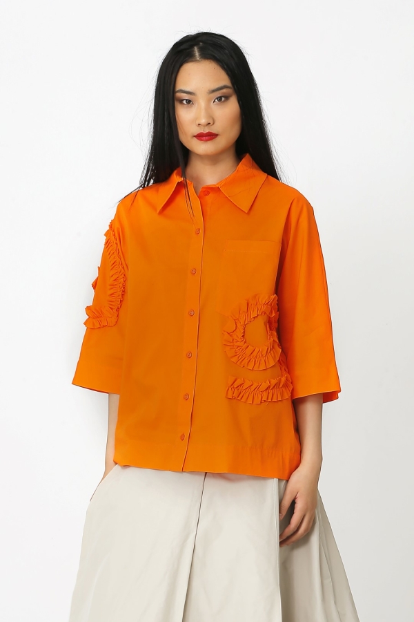 قميص مكشكش - برتقالي - 1