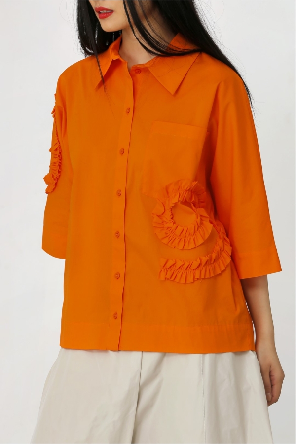 Ruffle Shirt - Orange - 5