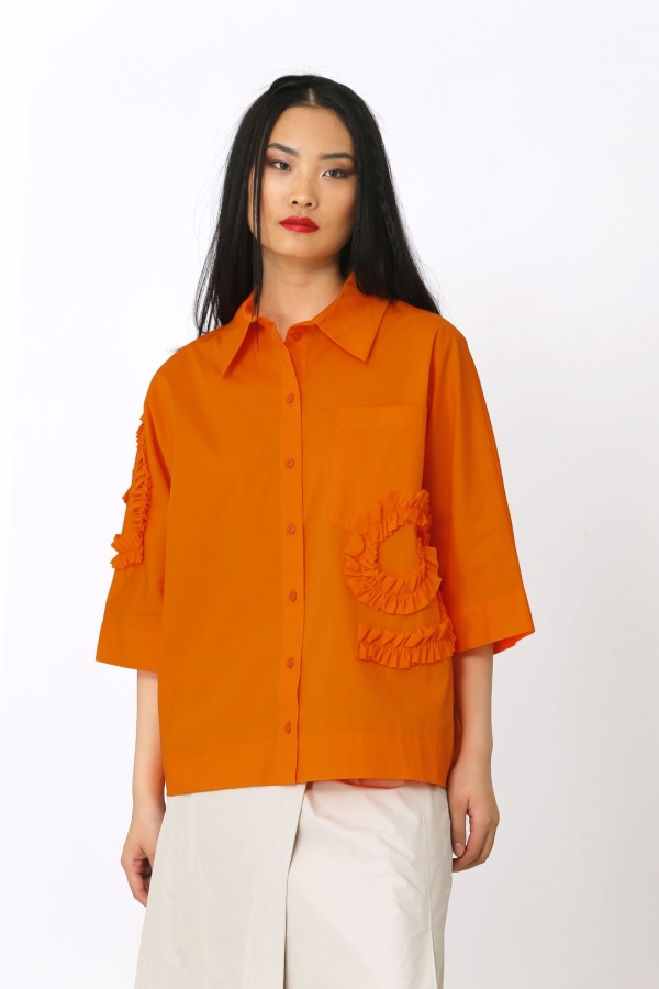 Ruffle Shirt - Orange - 2