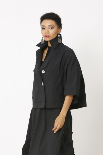 Ruffle Sleeve Jacket - Black - 2