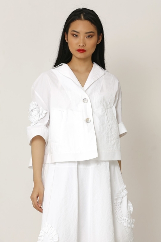 Ruffle Sleeve Jacket - White - 1