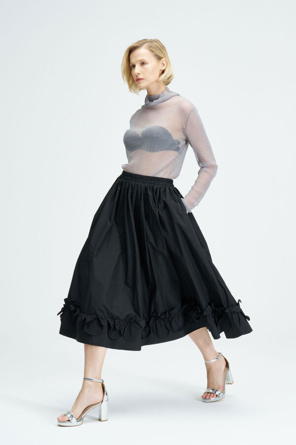 Ruffled Taffeta Skirt - Black - 3