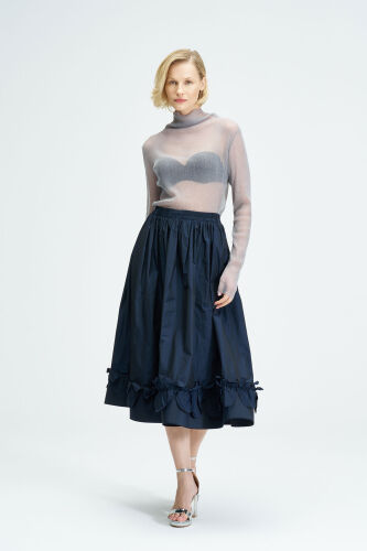 Ruffled Taffeta Skirt - Navy Blue 