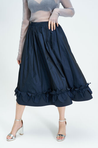 Ruffled Taffeta Skirt - Navy Blue - 2