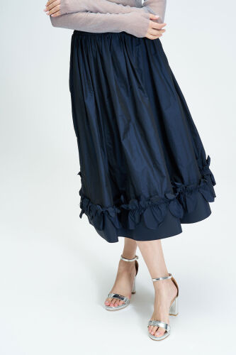 Ruffled Taffeta Skirt - Navy Blue - 6