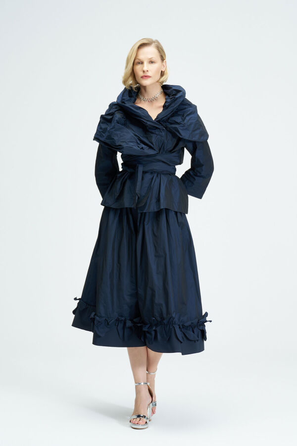 Ruffled Taffeta Skirt - Navy Blue - 5