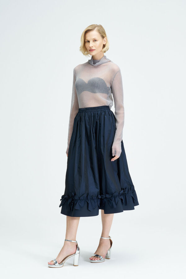 Ruffled Taffeta Skirt - Navy Blue - 4