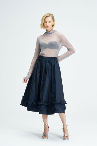 Ruffled Taffeta Skirt - Navy Blue - 3