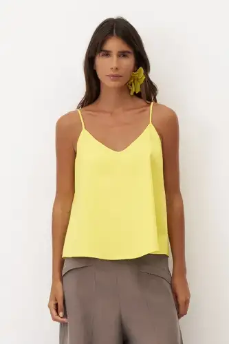 Sarı Askılı İnce Poplin Psara Bluz - 1