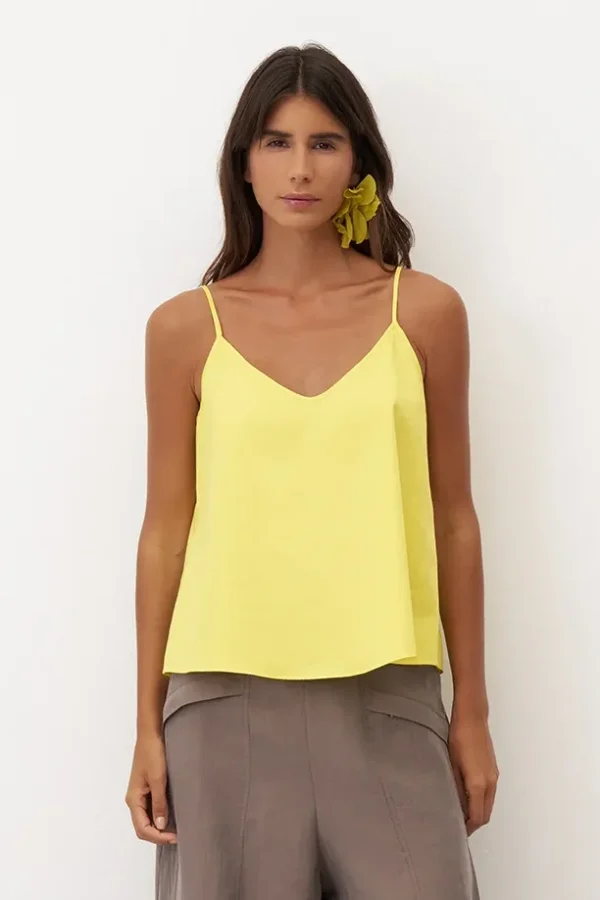 Sarı Askılı İnce Poplin Psara Bluz - 1