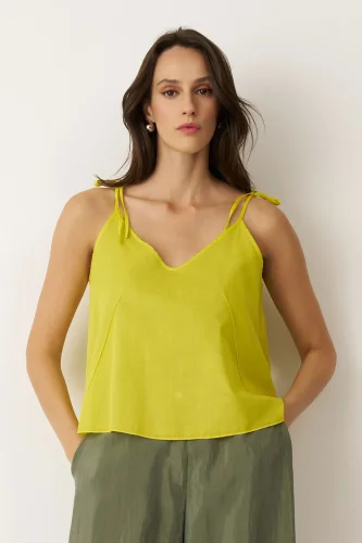 Sarı İnce Askılı Etek Ucu Renkli Kambi Bluz - 1