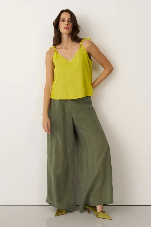 Sarı İnce Askılı Etek Ucu Renkli Kambi Bluz - 4