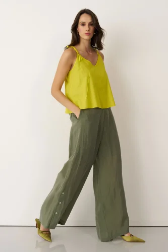 Sarı İnce Askılı Etek Ucu Renkli Kambi Bluz - 3