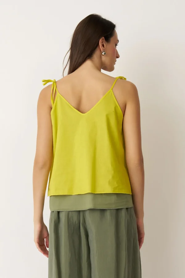 Sarı İnce Askılı Etek Ucu Renkli Kambi Bluz - 5